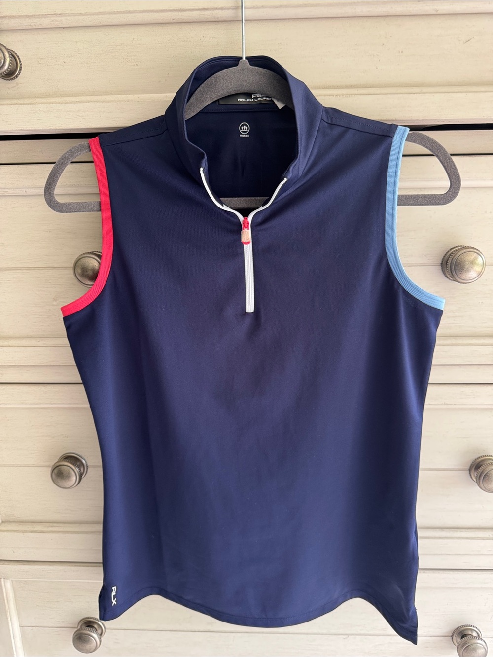 Ralph Lauren RLX Navy Polo Golf Shirt with Red Logo Accent